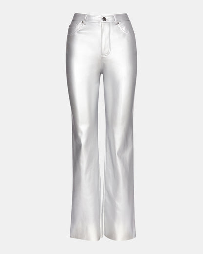LOREN Pant Silver | Women's Faux Leather Straight Leg Pant - Steve Madden