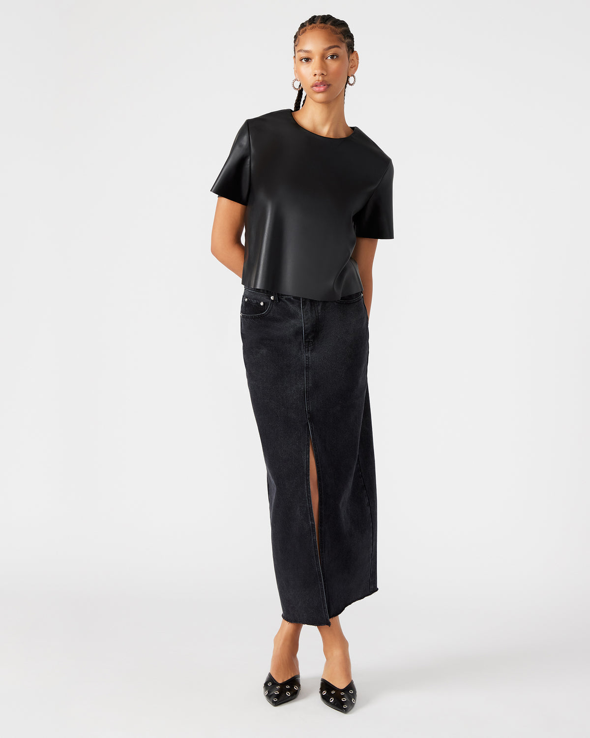 AVANI Denim Skirt Black | Women's Denim Maxi Skirt - Steve Madden