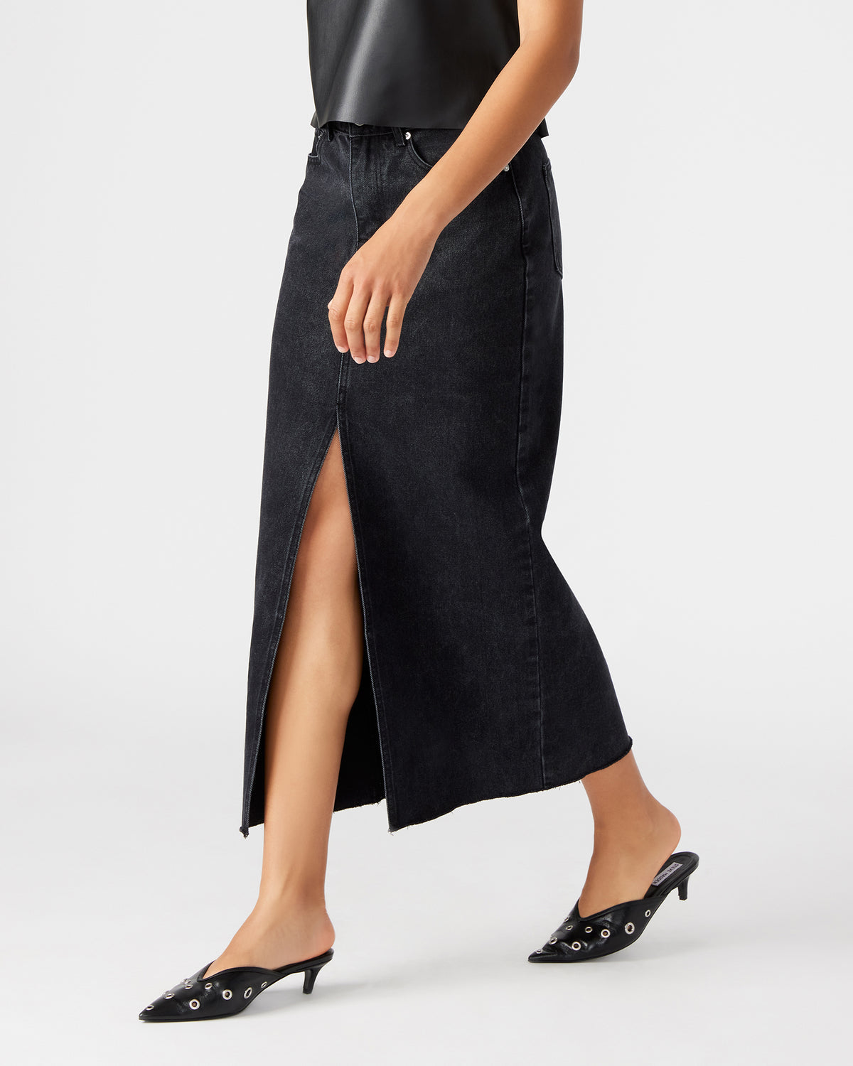 AVANI Denim Skirt Black | Women's Denim Maxi Skirt - Steve Madden