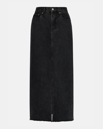 AVANI Denim Skirt Black | Women's Denim Maxi Skirt - Steve Madden