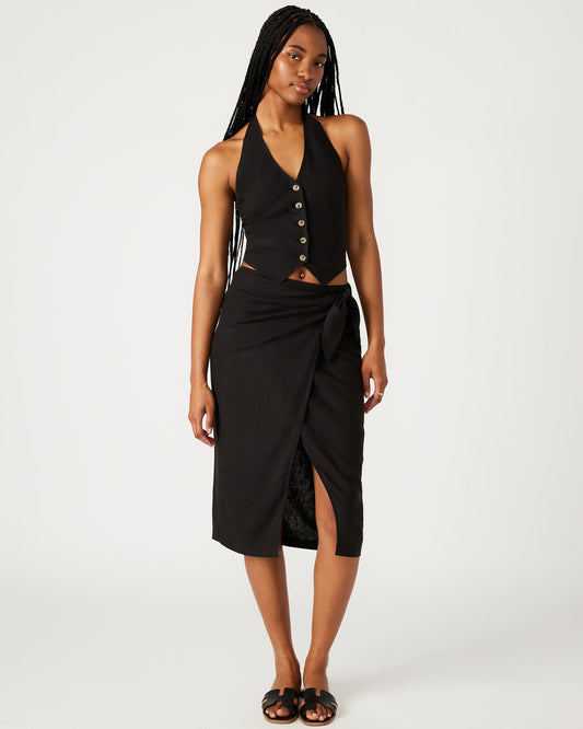 ISADORA Skirt Black | Women's Midi Wrap Skirt - Steve Madden