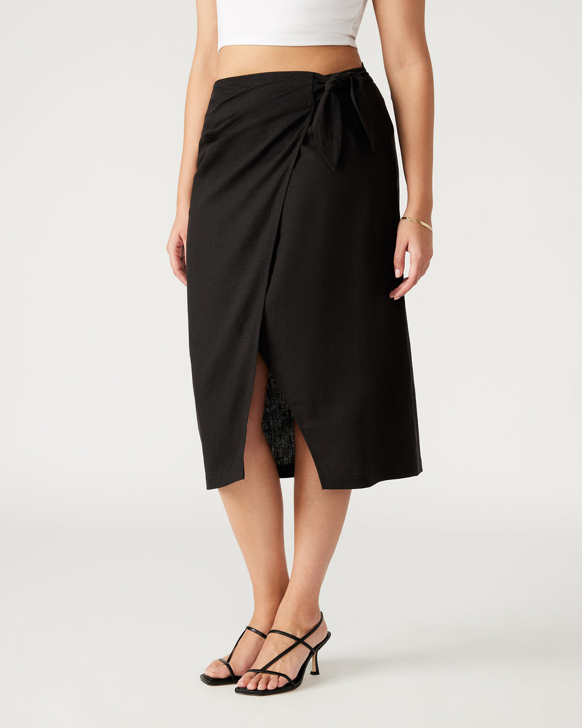 ISADORA Skirt Black | Women's Midi Wrap Skirt - Steve Madden
