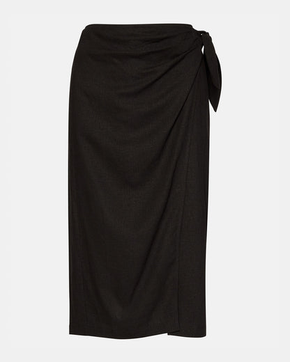 ISADORA Skirt Black | Women's Midi Wrap Skirt - Steve Madden