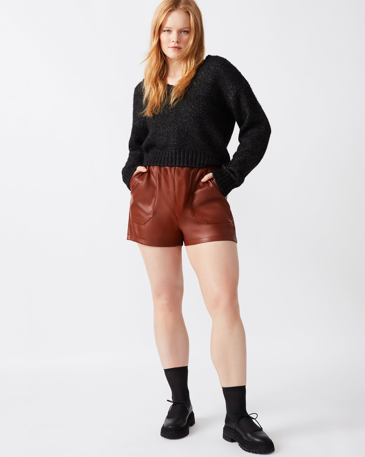 FAUX THE RECORD Short Cognac | Women's Faux Leather Short - Steve Madden