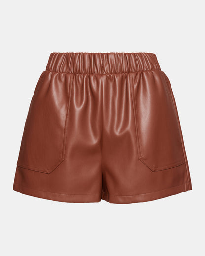 FAUX THE RECORD Short Cognac | Women's Faux Leather Short - Steve Madden