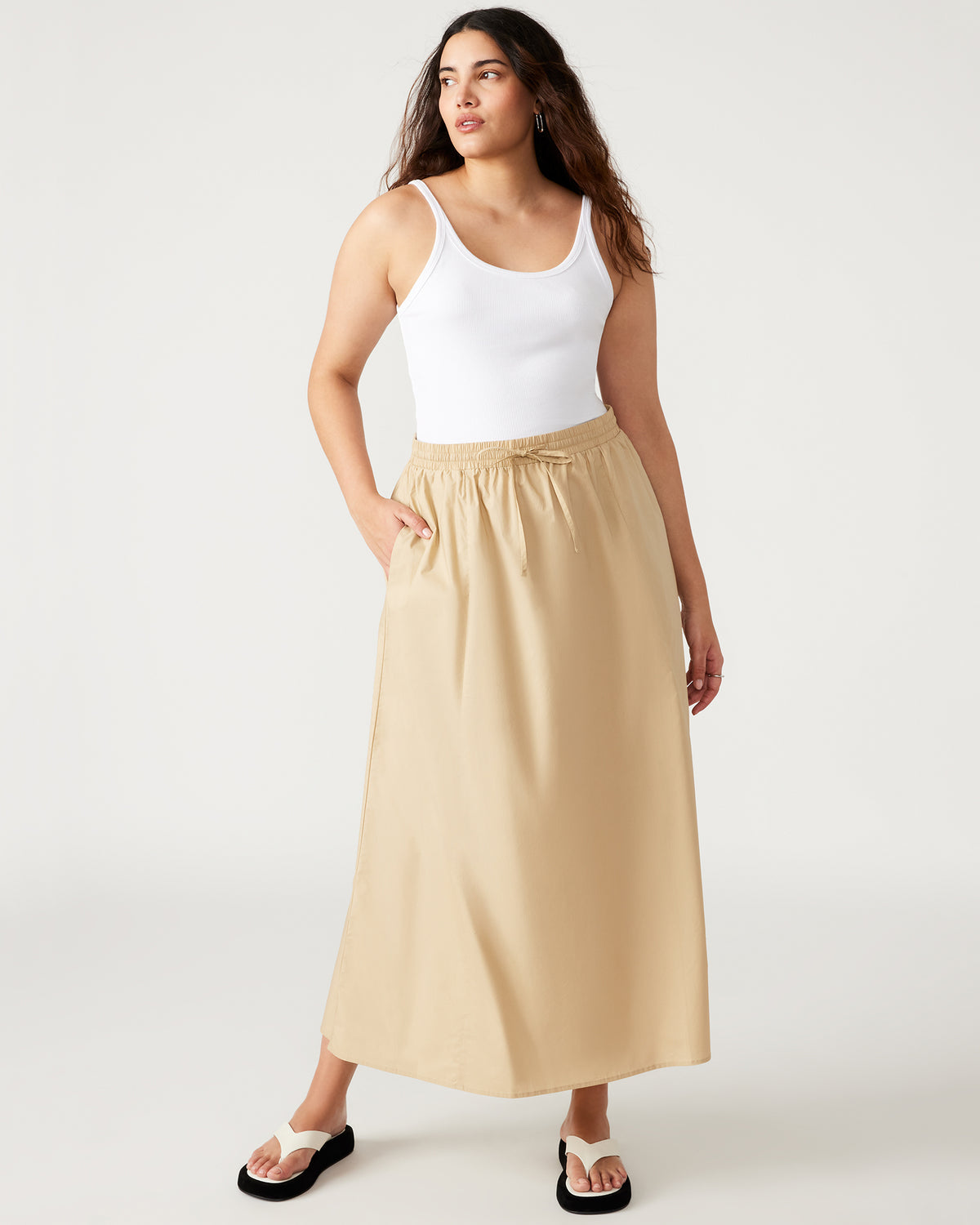 SUNNY Skirt Khaki | Women's A-Line Maxi Skirt - Steve Madden