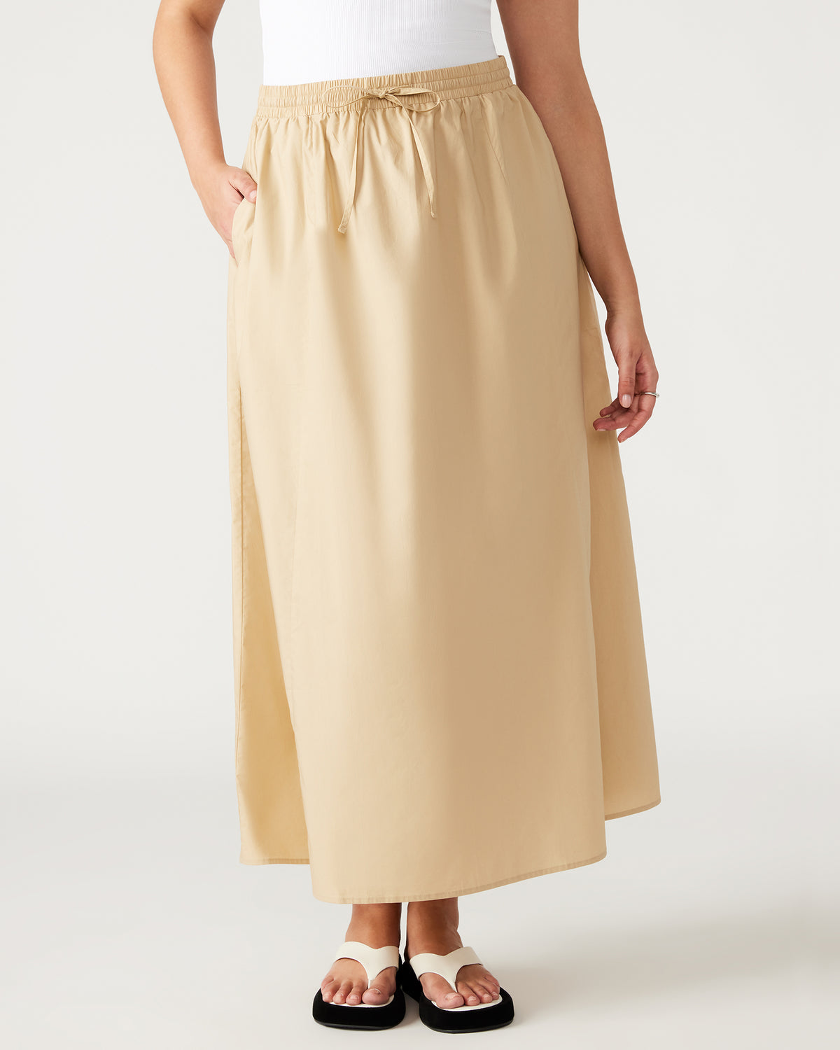 SUNNY Skirt Khaki | Women's A-Line Maxi Skirt - Steve Madden