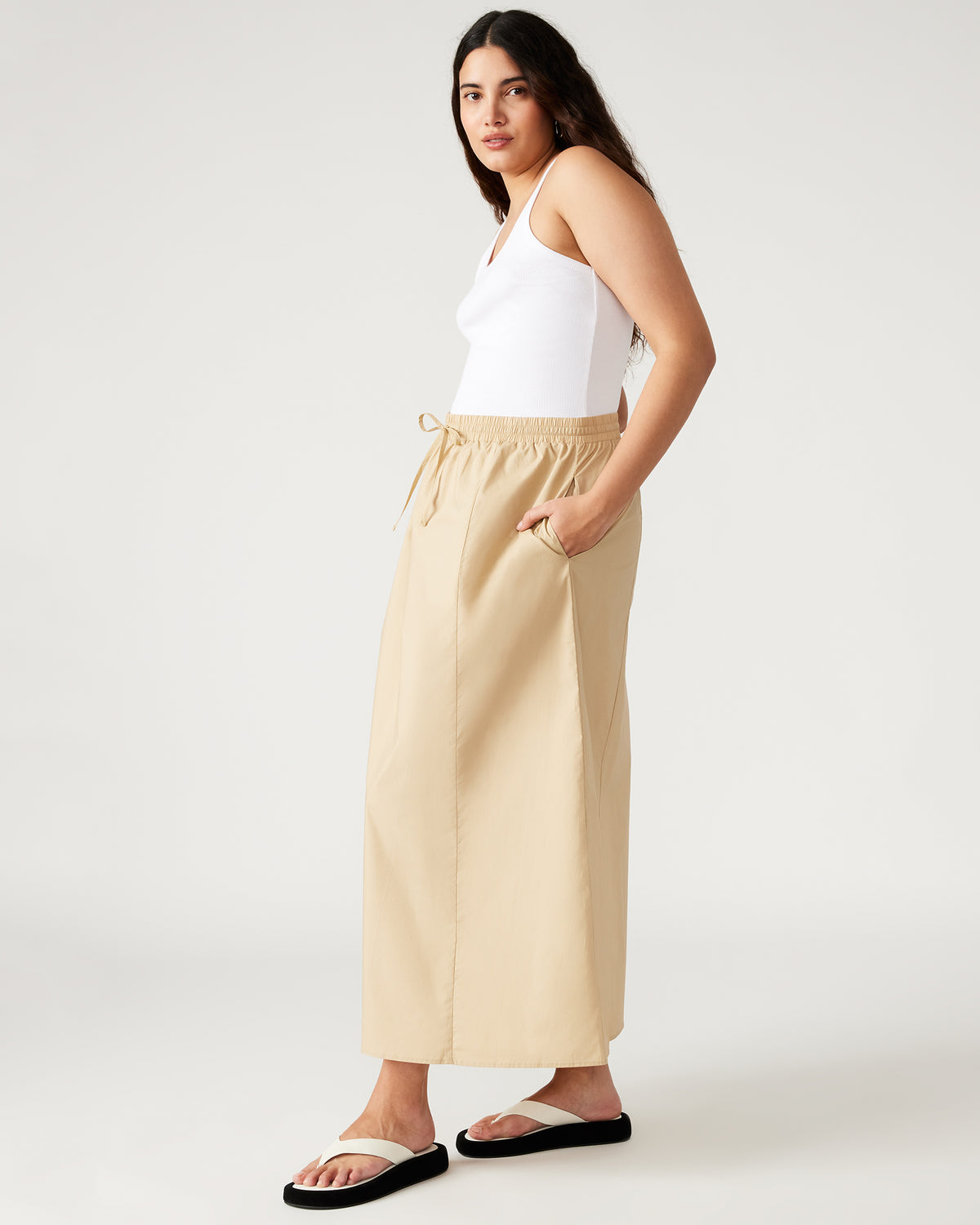 SUNNY Skirt Khaki | Women's A-Line Maxi Skirt - Steve Madden