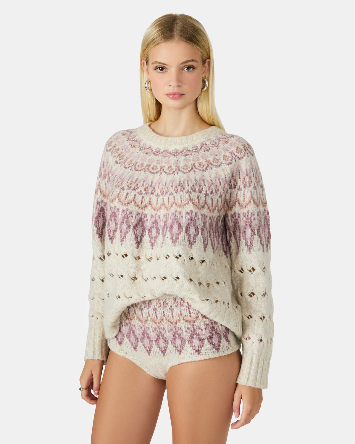 SUZETTE Multi Women's Fair Isle Long-Sleeved Pullover Sweater - Steve Madden