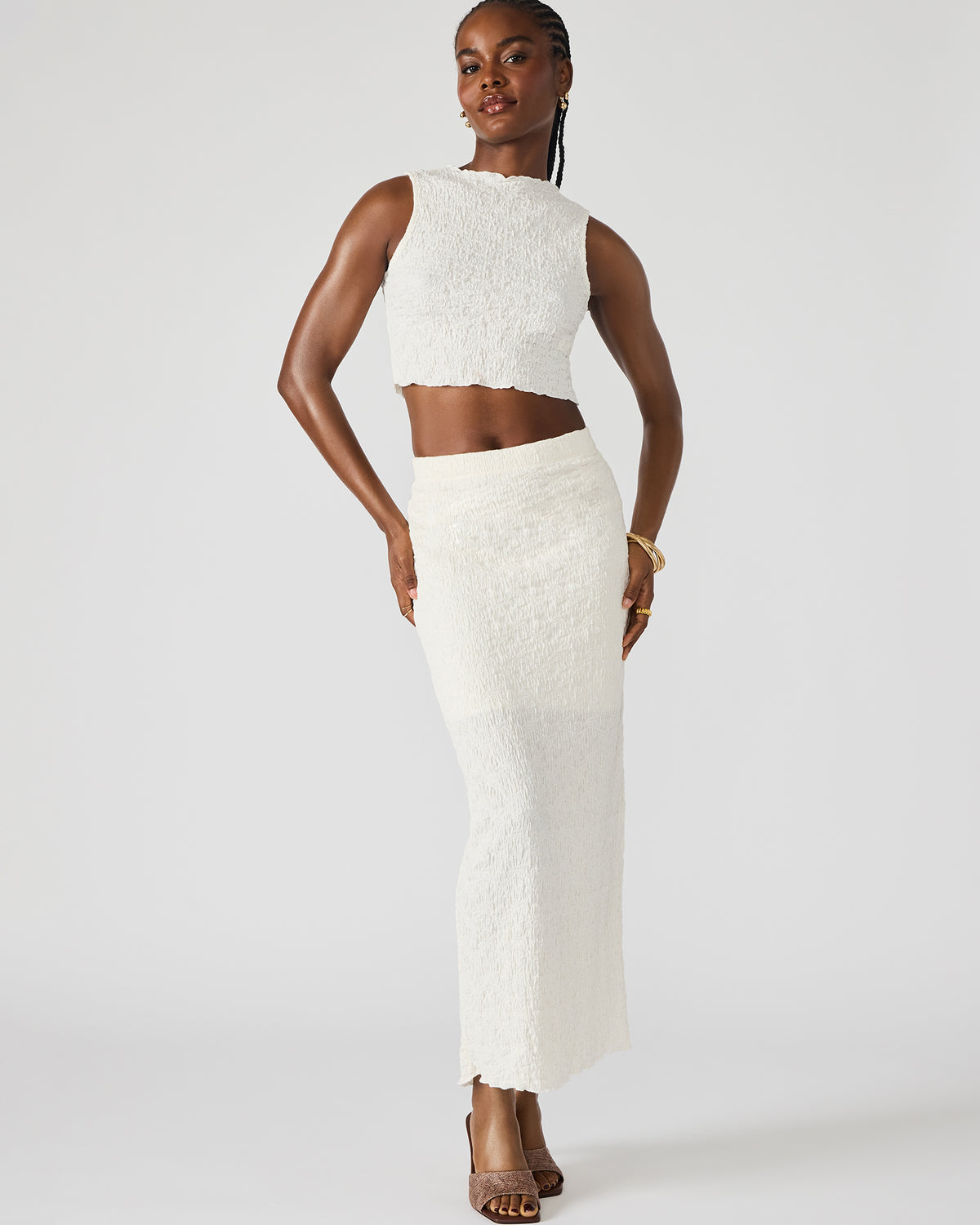 SEASIDE Maxi Skirt Set Cream Women's Textured Matching Set - Steve Madden