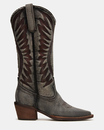 ALBANY Black Denim Pointed-Toe Women's Western Boot - Steve Madden