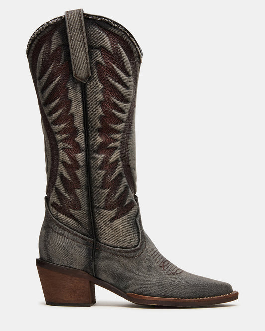 ALBANY Black Denim Pointed-Toe Women's Western Boot - Steve Madden