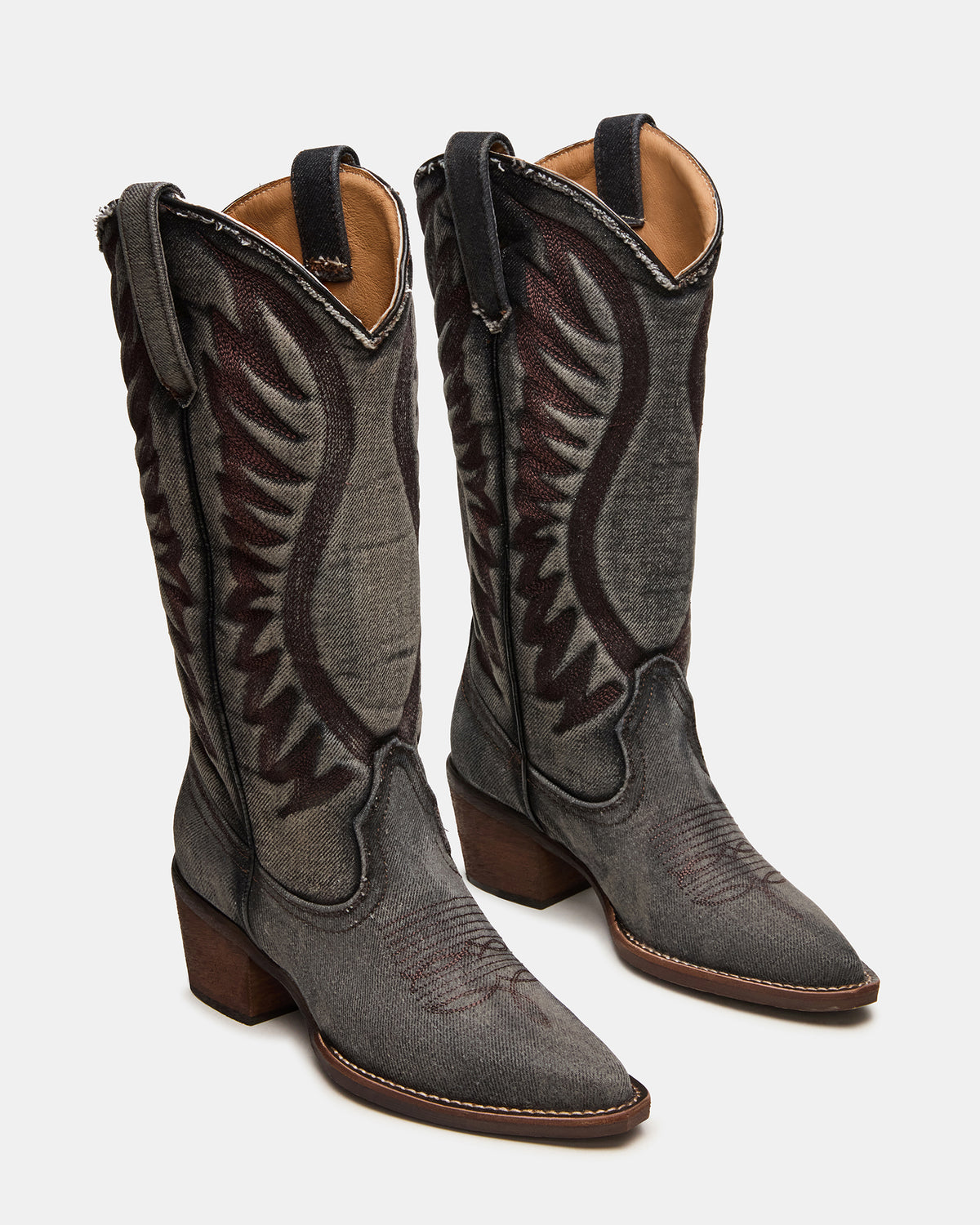 ALBANY Black Denim Pointed-Toe Women's Western Boot - Steve Madden