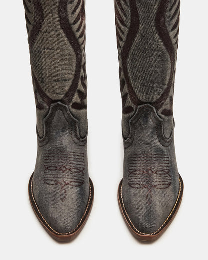 ALBANY Black Denim Pointed-Toe Women's Western Boot - Steve Madden