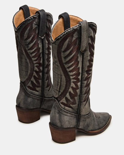 ALBANY Black Denim Pointed-Toe Women's Western Boot - Steve Madden