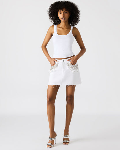 ERAS Denim White Rhinestone Embellished Mini Women's Skirt - Steve Madden