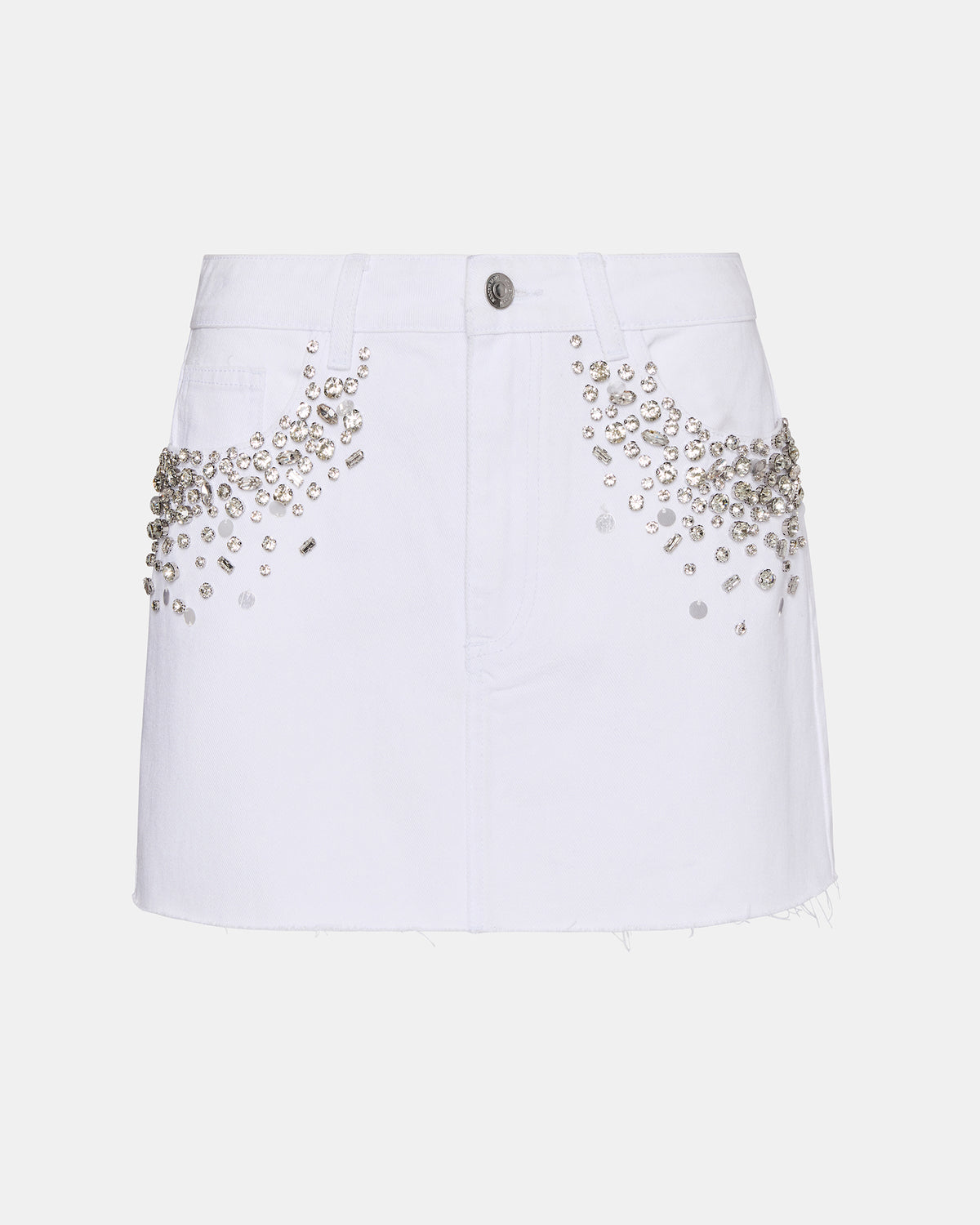 ERAS Denim White Rhinestone Embellished Mini Women's Skirt - Steve Madden