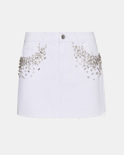 ERAS Denim White Rhinestone Embellished Mini Women's Skirt - Steve Madden