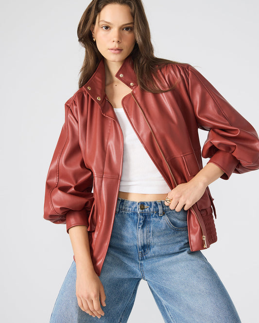 VEE Dusty Brick Faux Leather Long-Sleeved Women's Jacket - Steve Madden