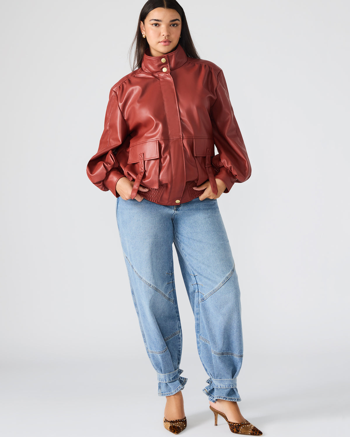 VEE Dusty Brick Faux Leather Long-Sleeved Women's Jacket - Steve Madden