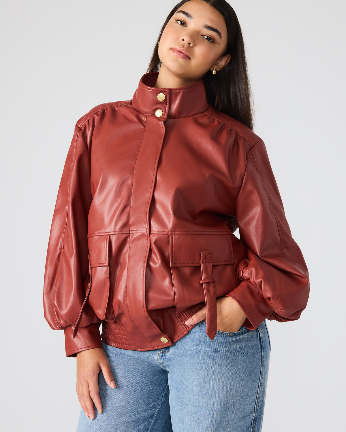 VEE Dusty Brick Faux Leather Long-Sleeved Women's Jacket - Steve Madden