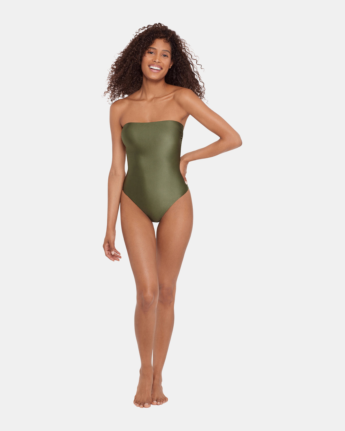 SHINE BRIGHT ONE PIECE SWIMSUIT Olive Women's Bandeau One-Piece Swimsuit - Steve Madden