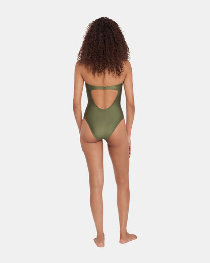 SHINE BRIGHT ONE PIECE SWIMSUIT Olive Women's Bandeau One-Piece Swimsuit - Steve Madden