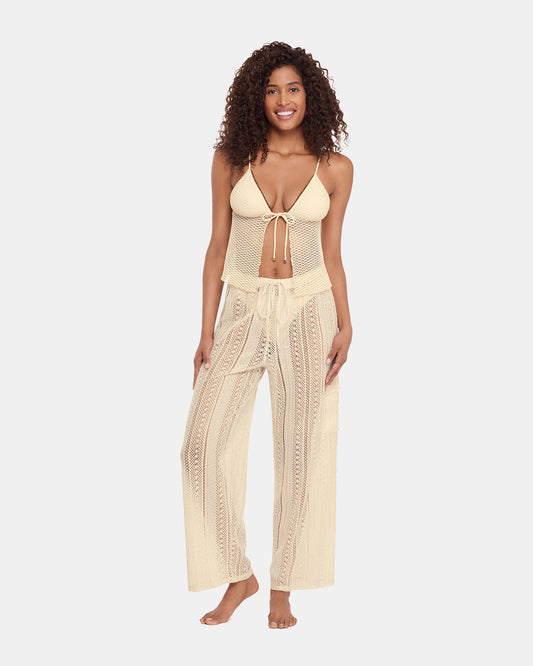 CROCHET BIKINI COVER-UP Pearl Crochet Wide-Leg Women's Swim Cover-Up - Steve Madden