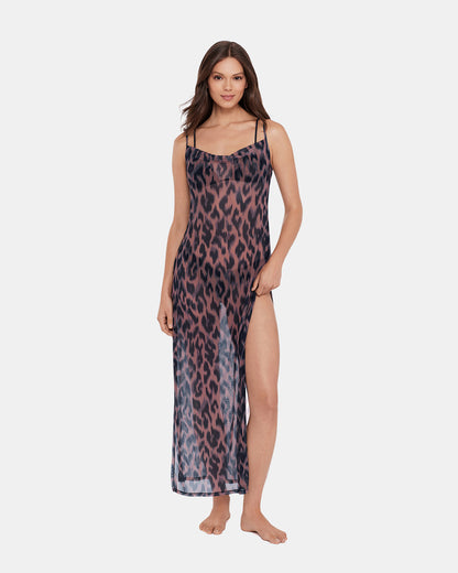 STATIC LEOPARD BIKINI COVER-UP Natural Flowy Mesh Women's Swim Cover-Up - Steve Madden