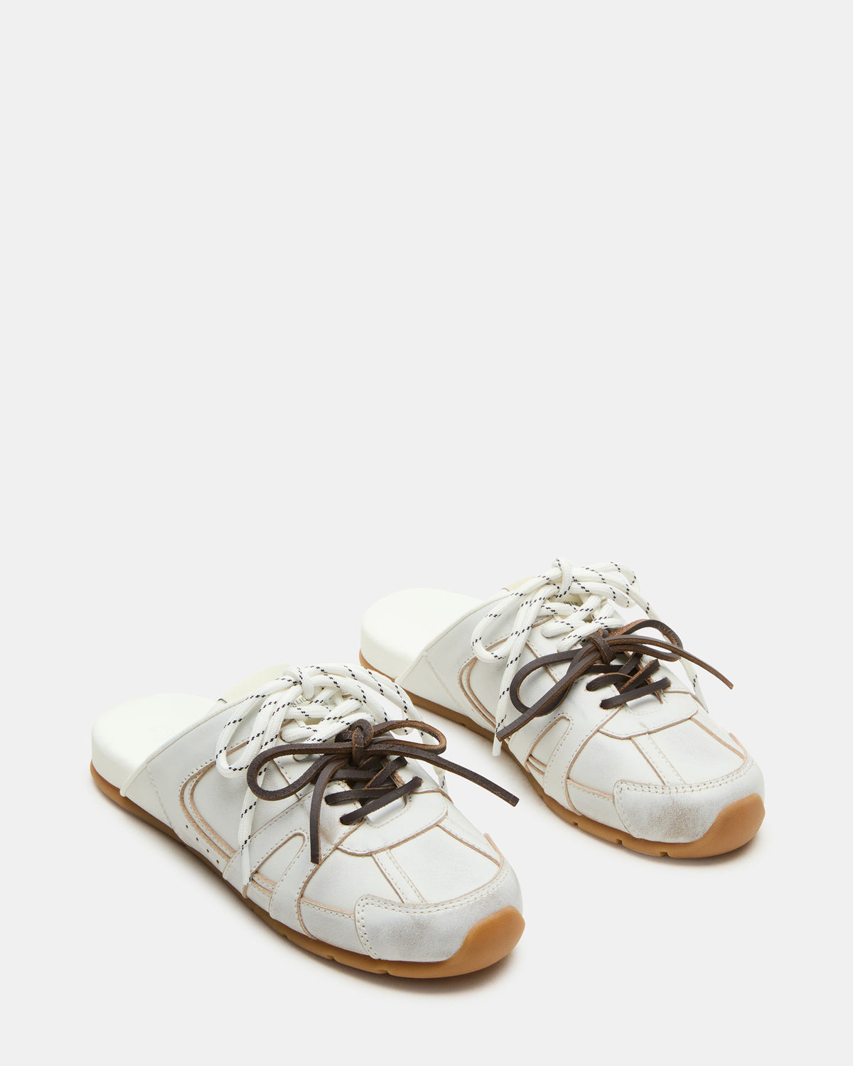 MAYSA White Distressed Women's Low-Top Slip-On Mule Sneakers - Steve Madden