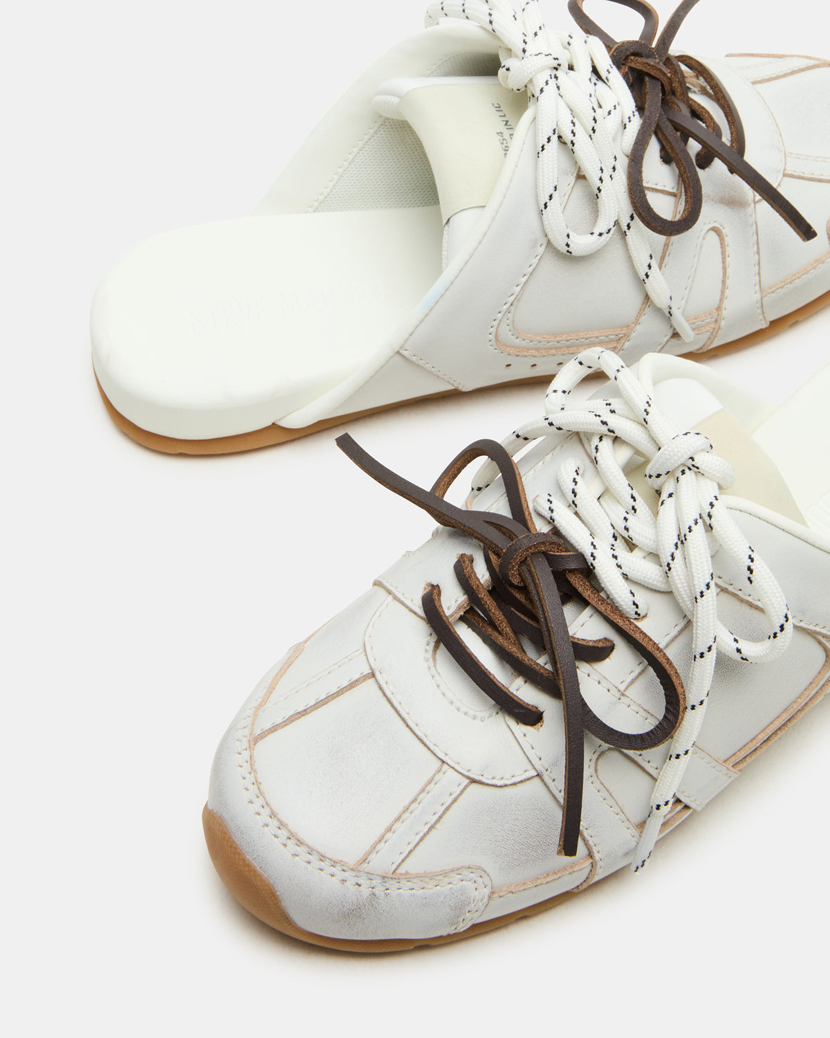 MAYSA White Distressed Women's Low-Top Slip-On Mule Sneakers - Steve Madden