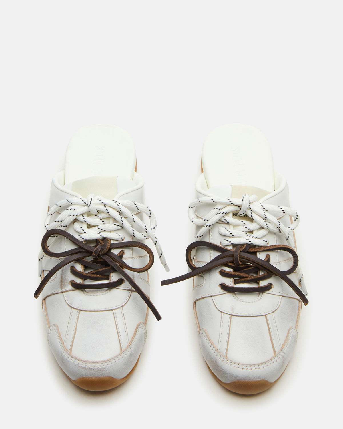 MAYSA White Distressed Women's Low-Top Slip-On Mule Sneakers - Steve Madden