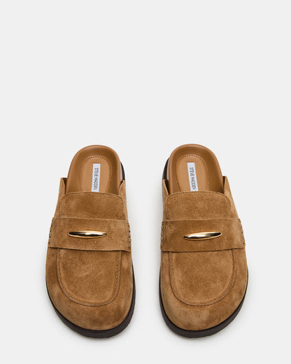 TOBIN Chestnut Suede Slip-On Mule Women's Flat - Steve Madden
